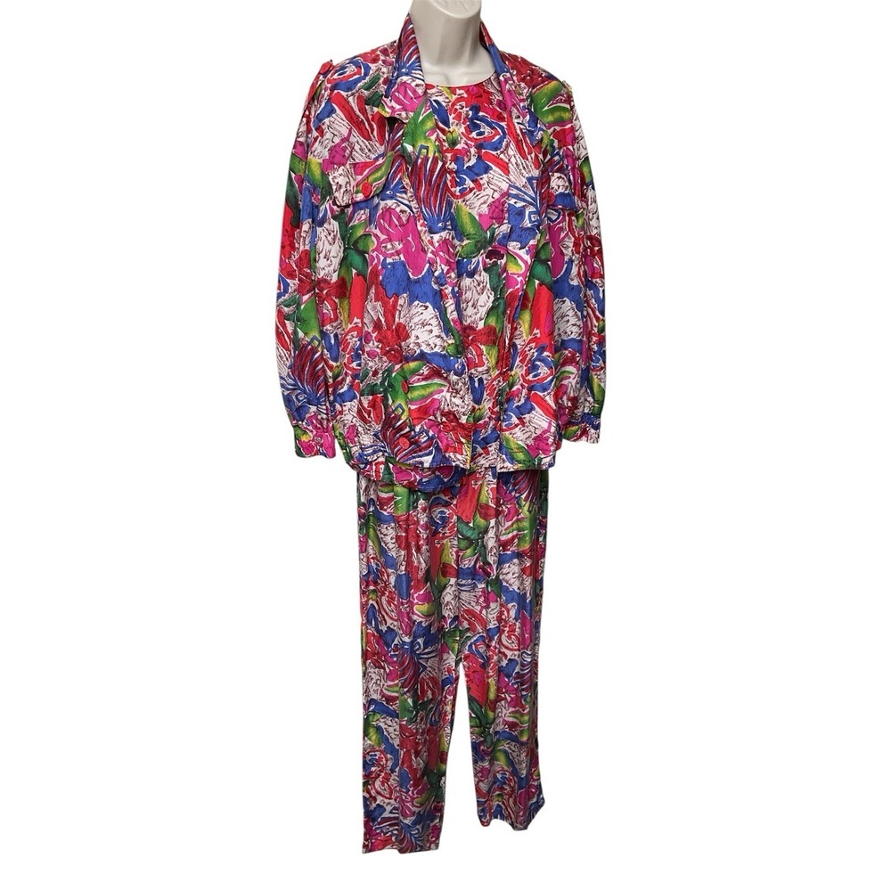 Silk Land 100% Silk 3 Piece Set Size Small Relaxed 80s Abstract Art To Wear
